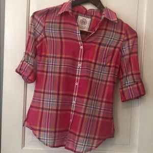 Plaid Print Botton Down Top